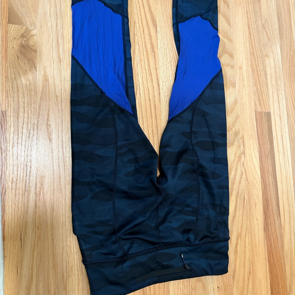 lululemon athletica Black Camo Leggings with Blue Insets